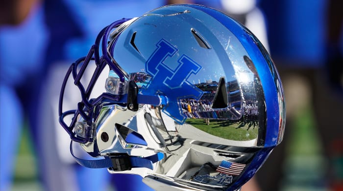 Dec 31, 2019; Charlotte, North Carolina, USA; Kentucky Wildcats helmet during the second quarter against the Virginia Tech Hokies of the Belk Bowl at Bank of America Stadium.